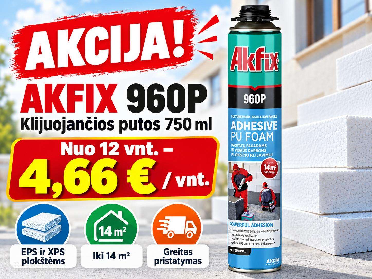 960p Pu Klijuojančios Putos 750 ml, Akfix Akcija