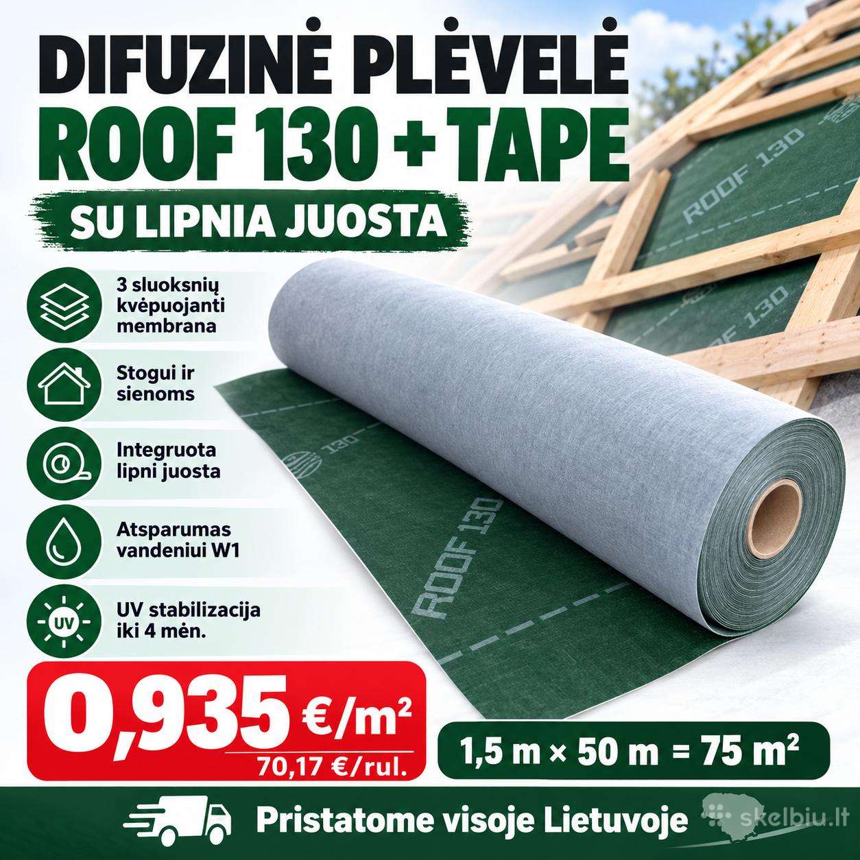 Difuzinė plėvelė Roof 130+tape