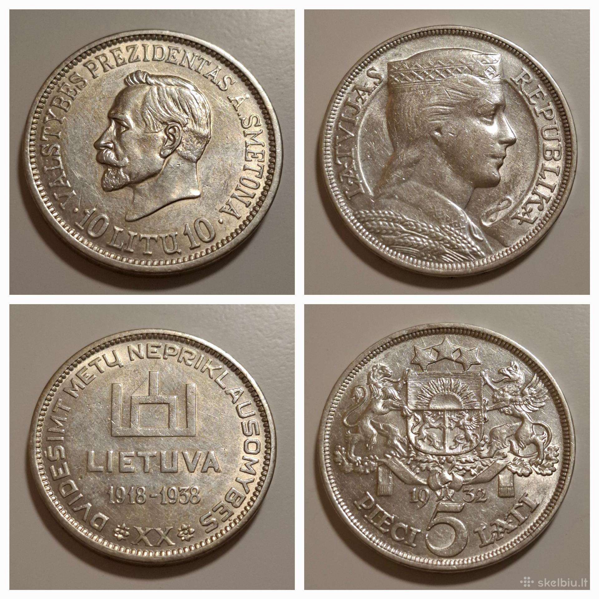 Sidabrinės Lietuvos ir Latvijos monetos
