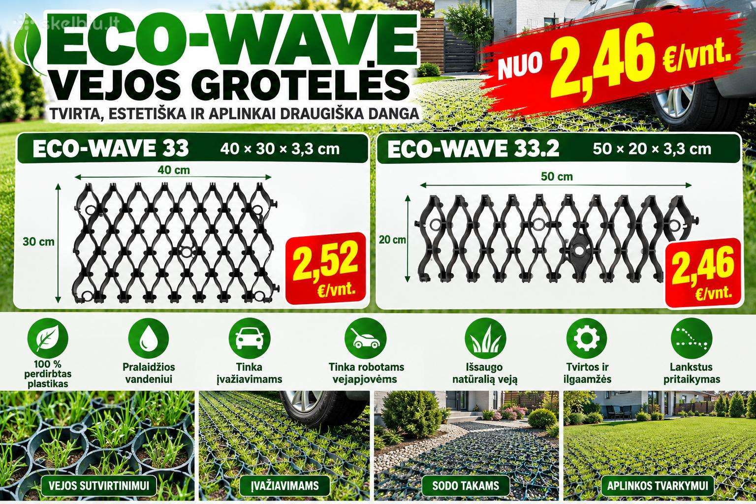 Eco-wave žolės, vejos grotelės - korys