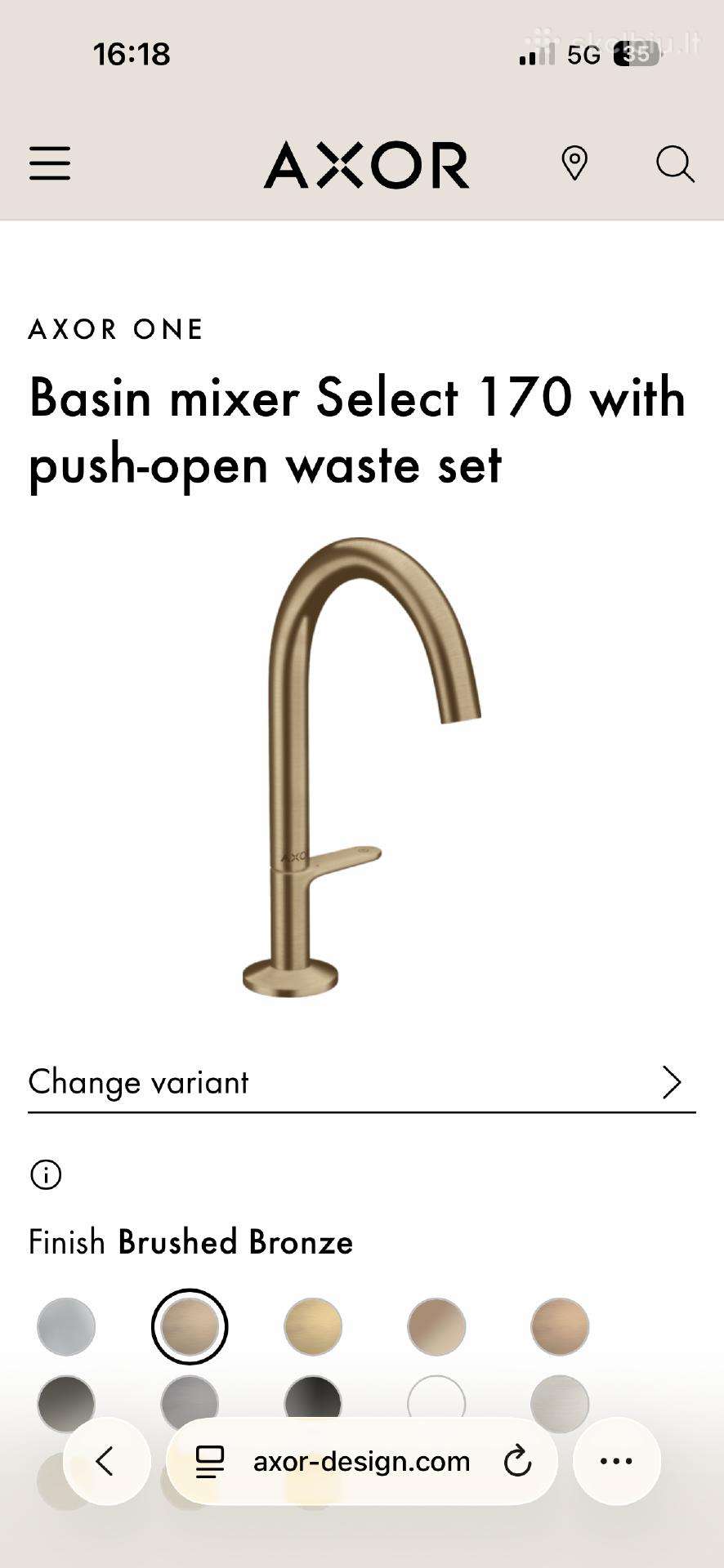 Hansgrohe Axor( brushed bronze)maišytuvas naujas