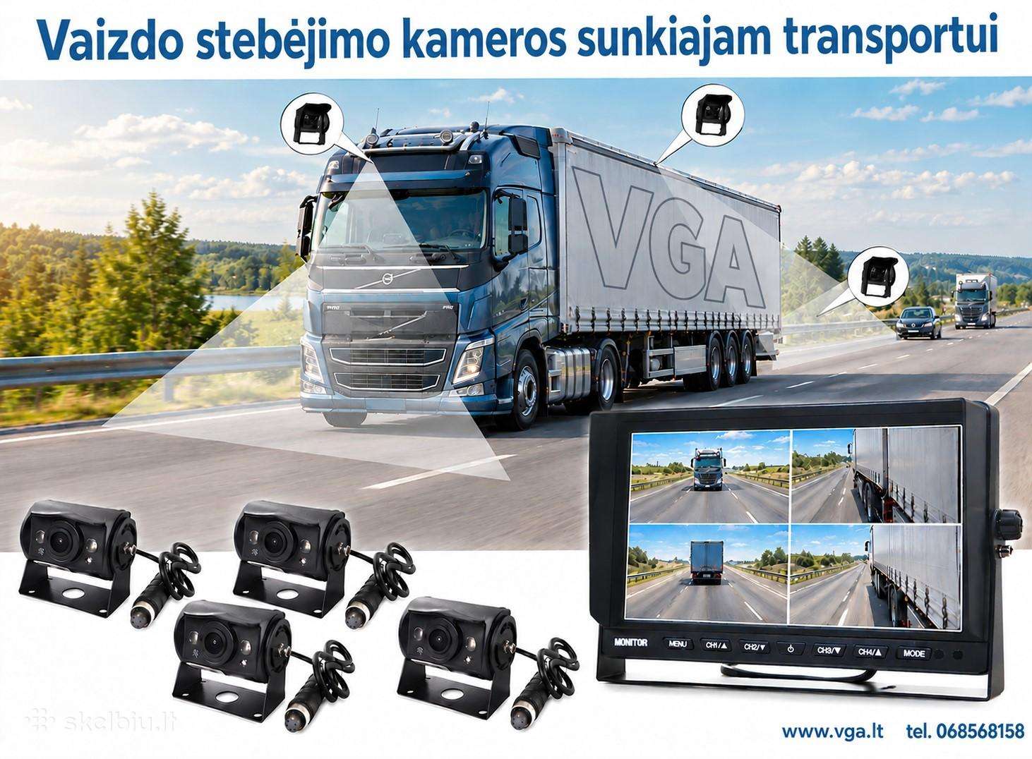 Kameros transporto priemonėms, kamerų komplektai.