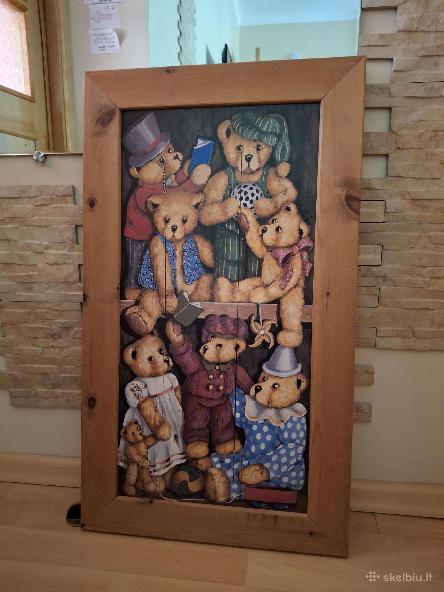Senovinis vintažinis paveikslas su meškučiais