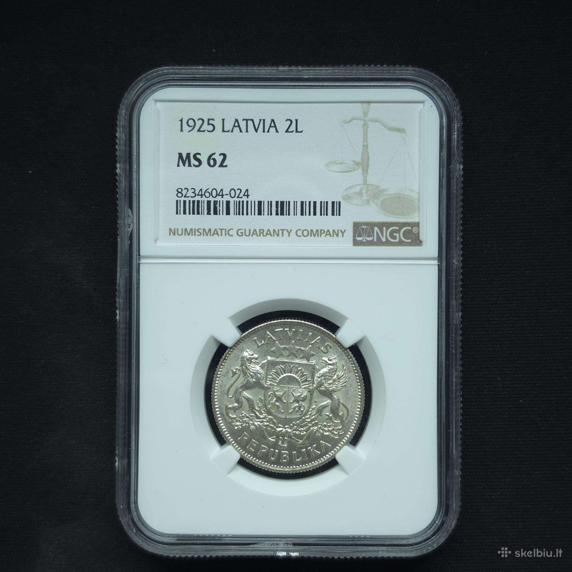 2 latai 1925 m. Ngc Ms 62 Latvija sidabras