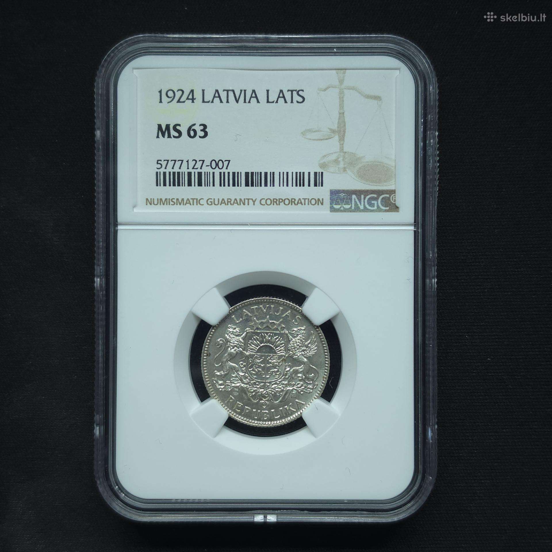 1 latas 1924 m. Ngc Ms 63 Latvija sidabras