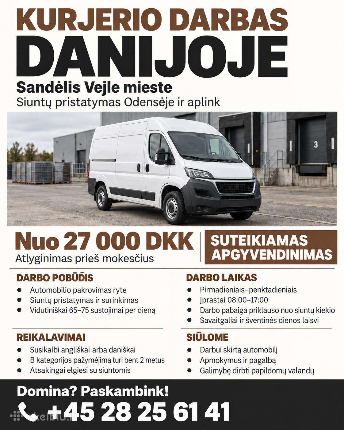 Ieškome kurjerio darbui Danijoje! Su apgyvendinimu