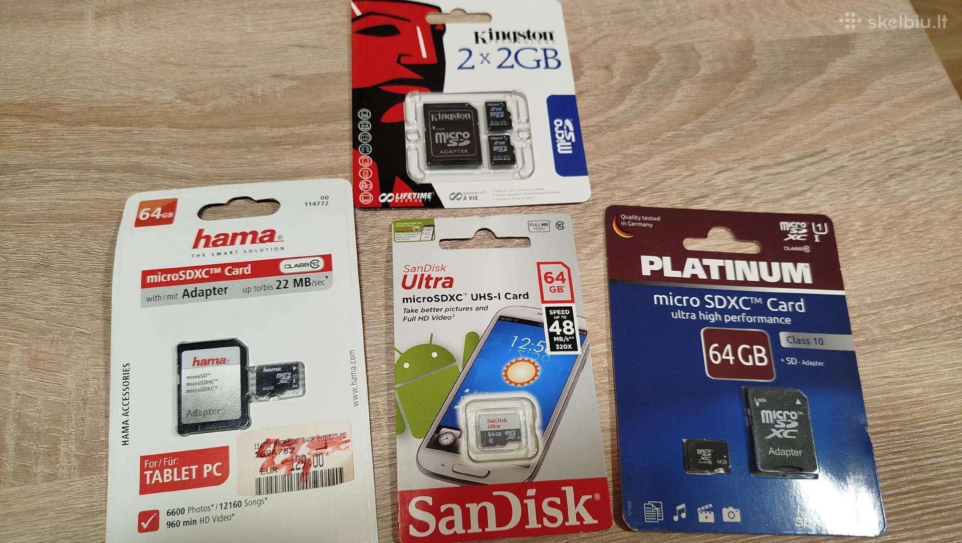 Micro Sd XC atminties kortelės 3 vnt po 64 GB