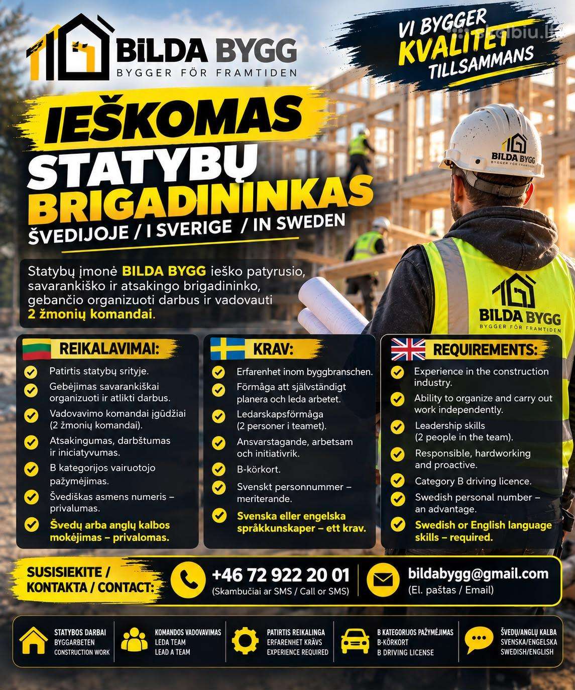 Darbas svedijoje statybose