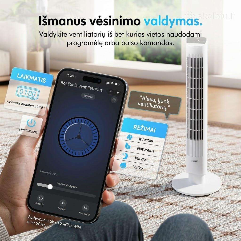 Bokštinis ventiliatorius su WiFi (Naujas)