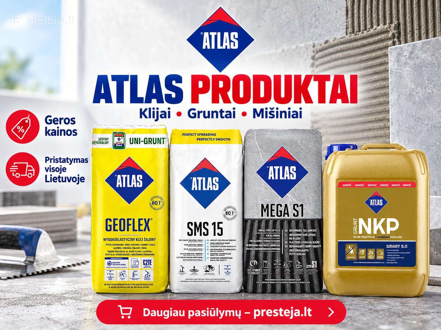 Atlas mišiniai klijai,tinkai, gruntai, mišiniai