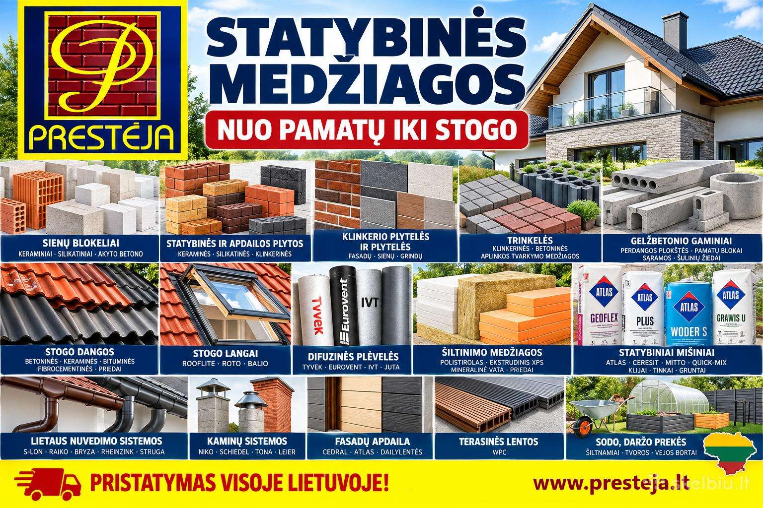 Statybinės apdailos medžiagos nuo pamatų iki stogo