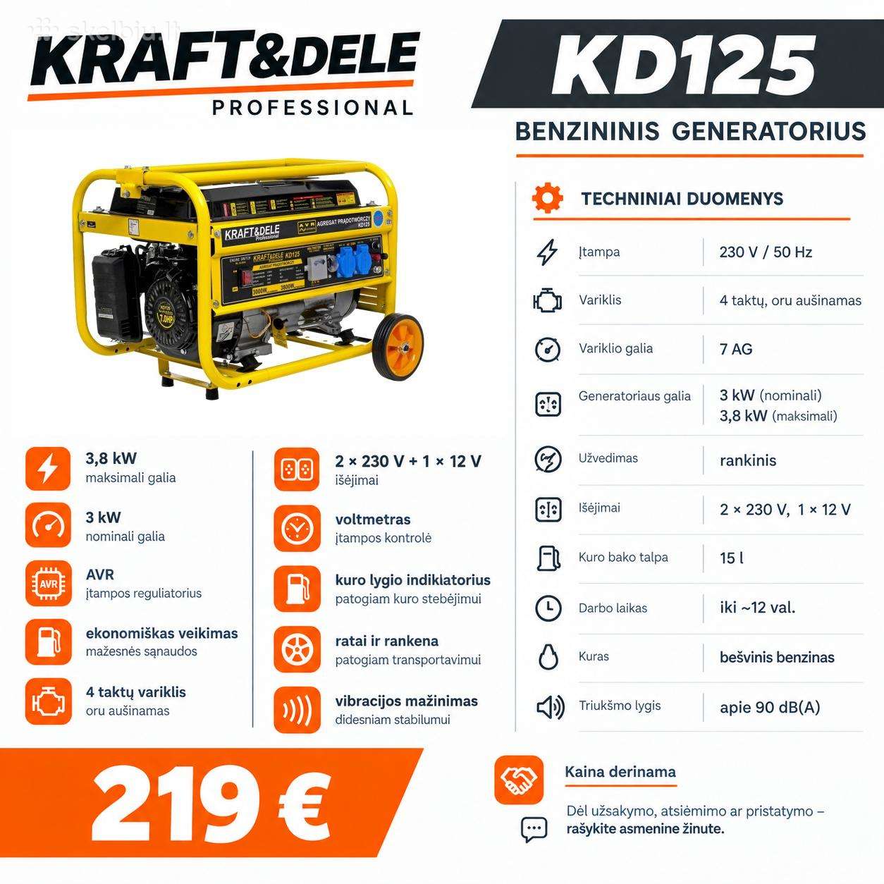 Nauji elektros generatoriai 3-6.5kw
