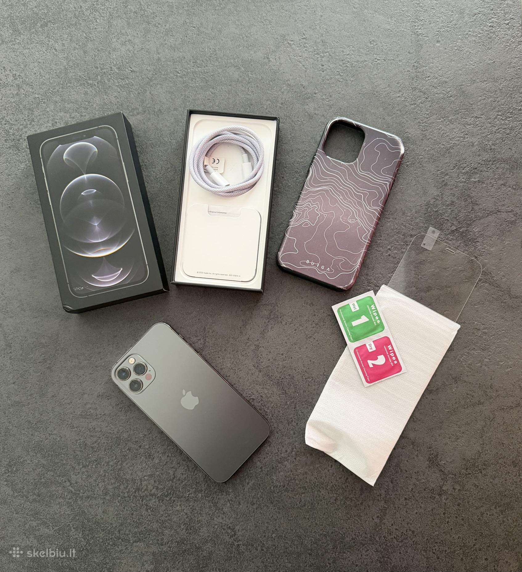 iPhone 12 Pro, Graphite, 128gb su dėžute ir dėklu