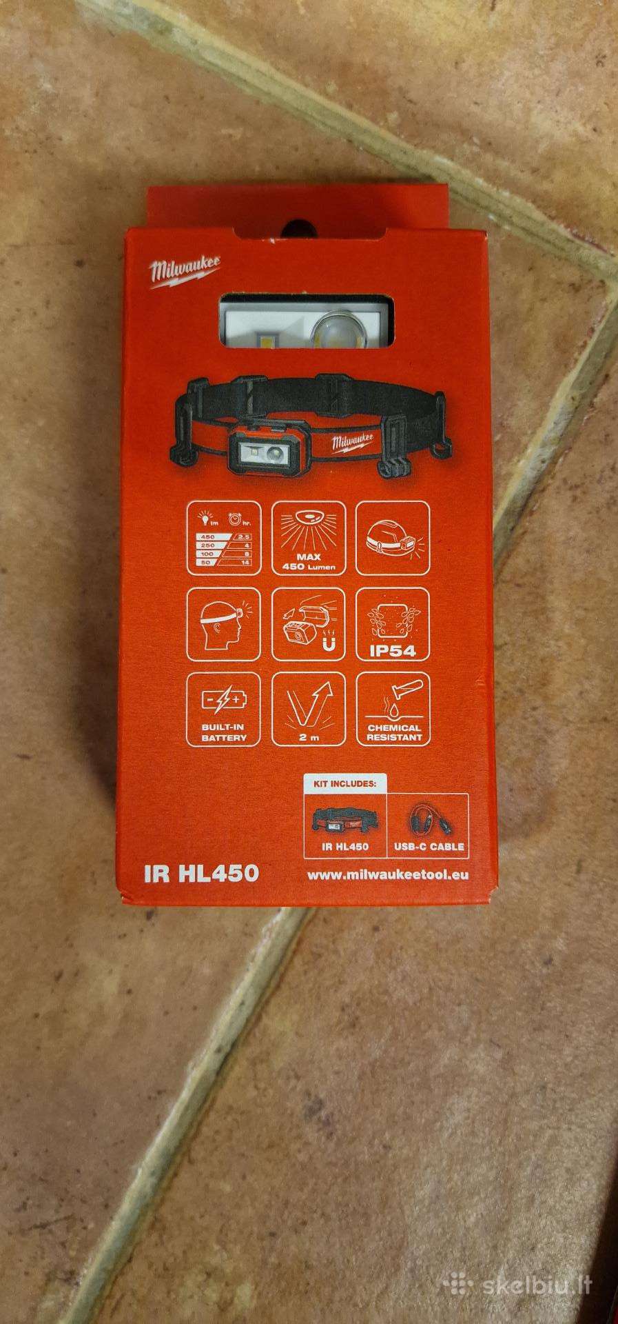 Milwaukee ir hl450 prožektorius