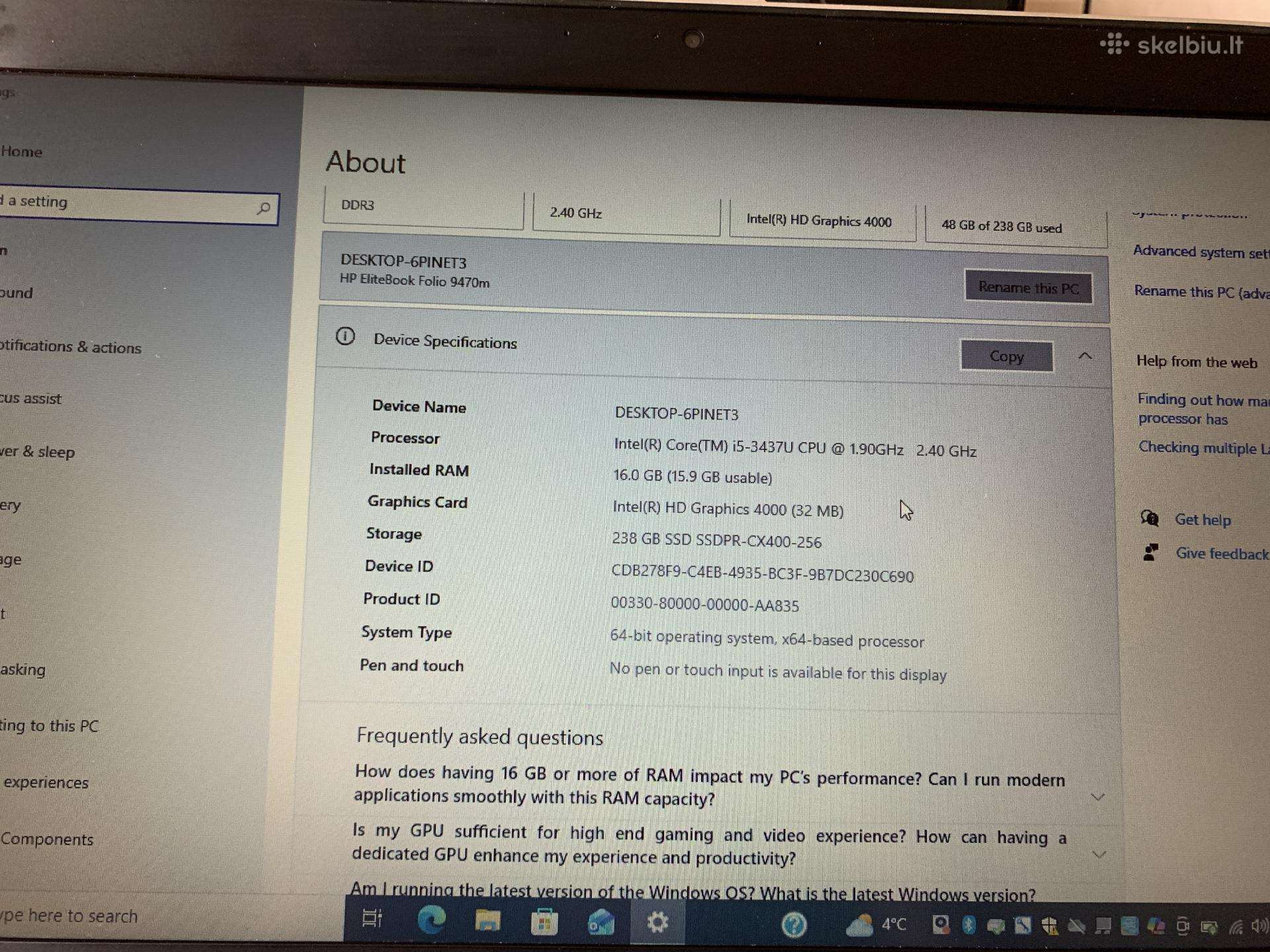Hp Elitebook Folio 9470mi516gb240ssd
