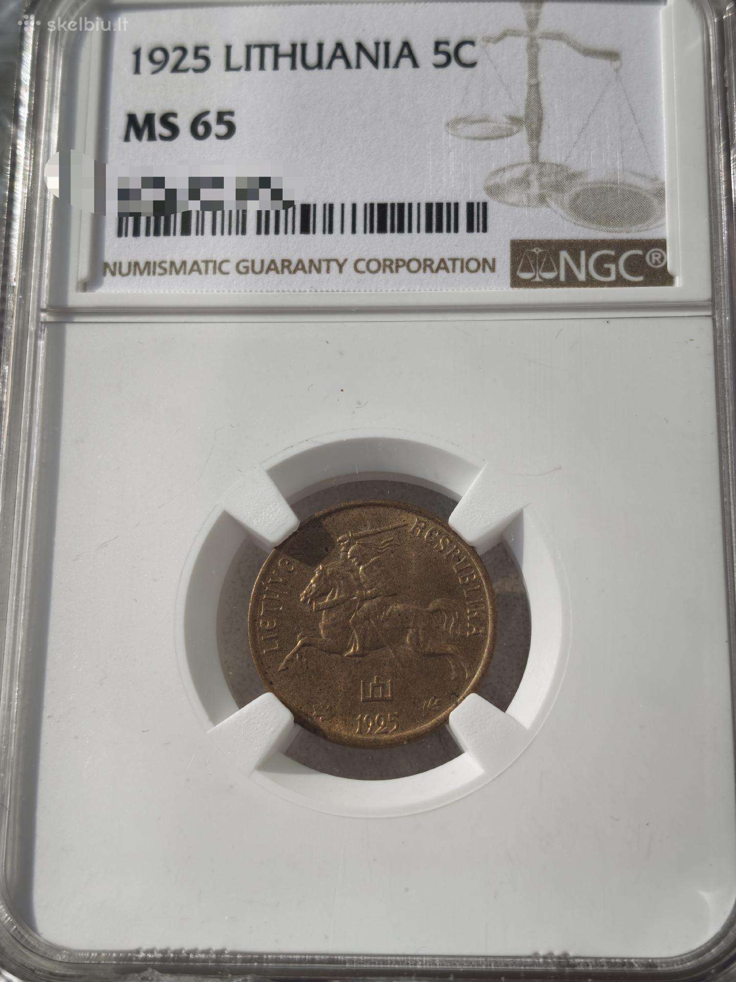 1925 m. 5 centai Ms65