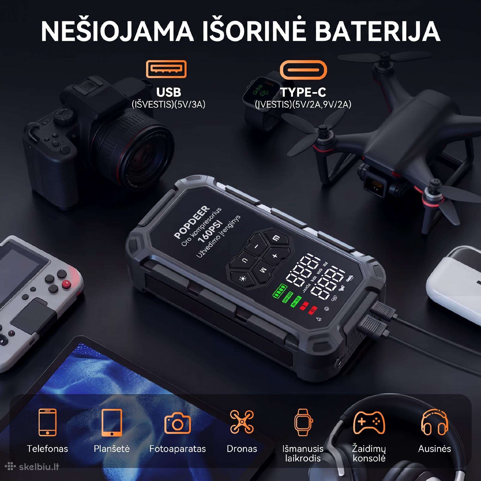 Powerbank/užvedėjas/kompresorius/LED žibintuvėlis