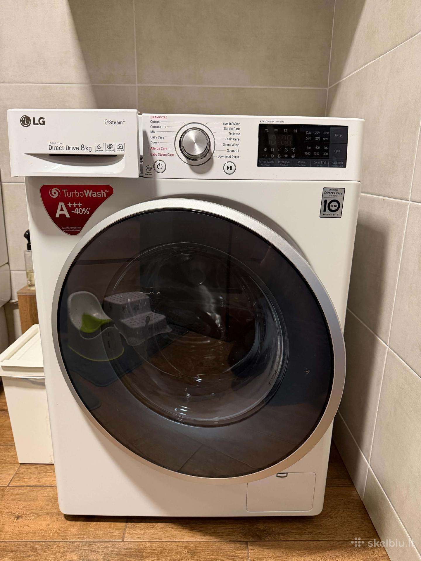 LG skalbimo mašina, 8 kg su garų funkcija