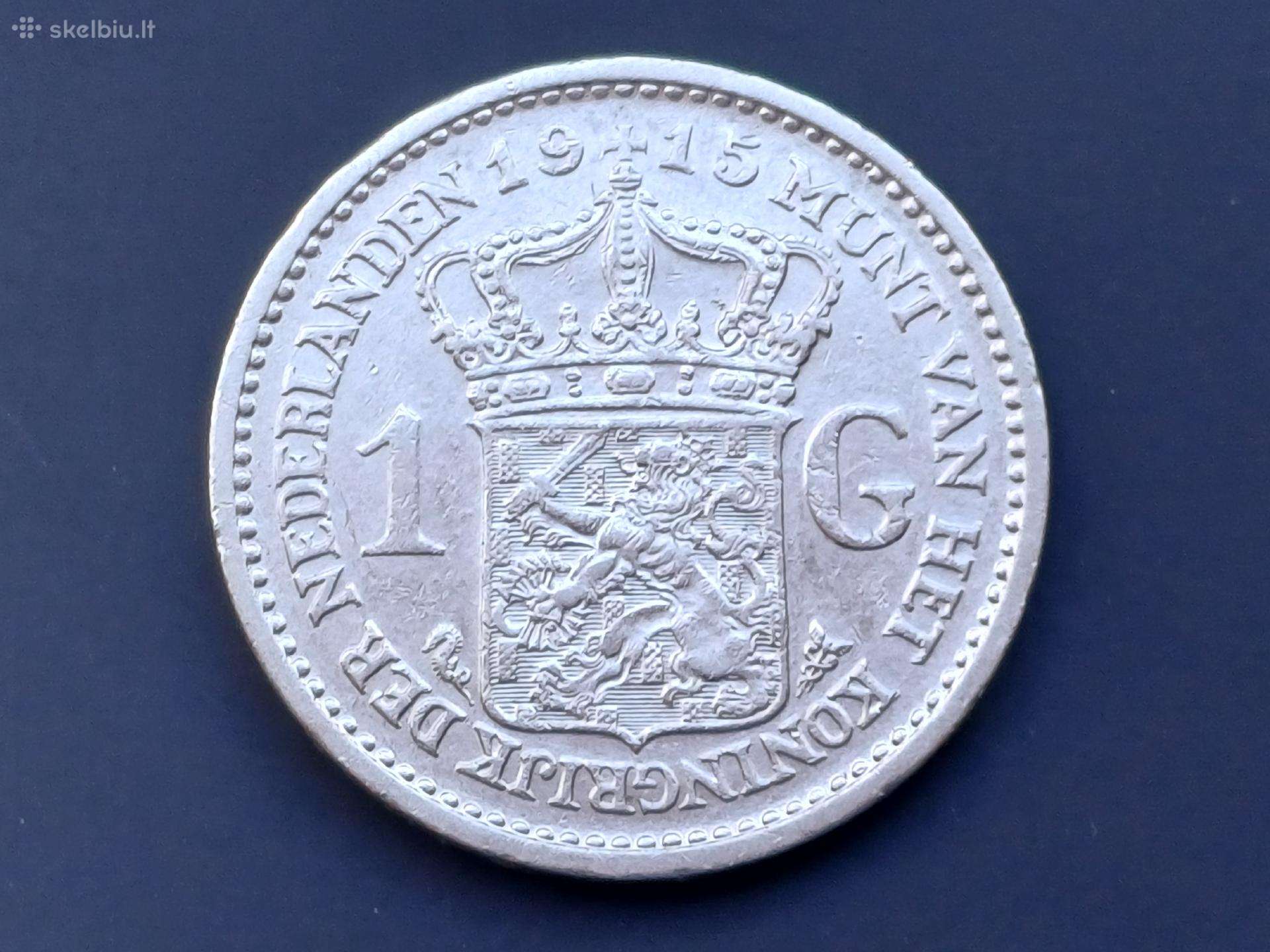 1 guldenas 1915m. Nyderlandai sidabras