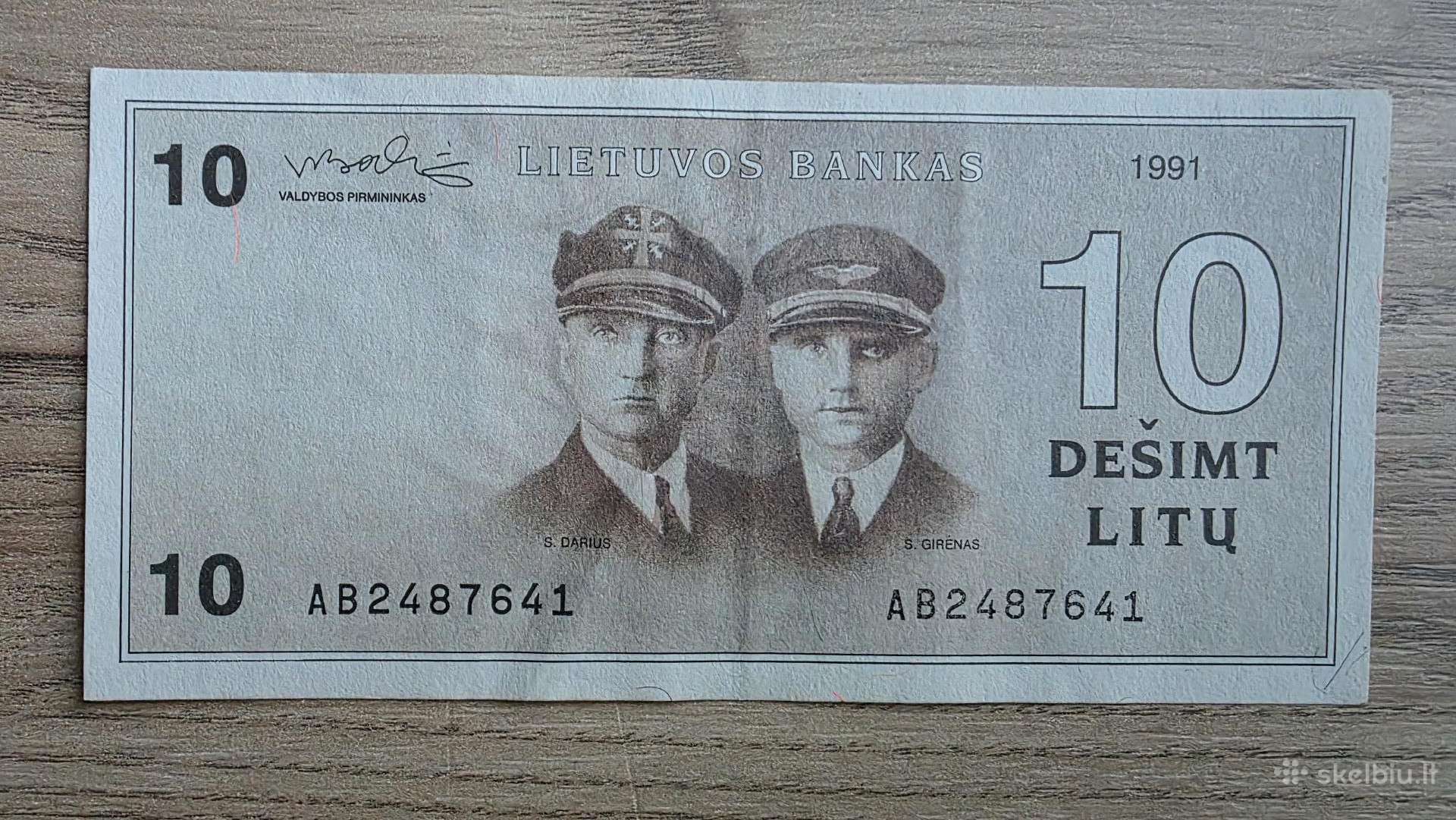 1991 metų 10 litų S.girėnas Ab serija