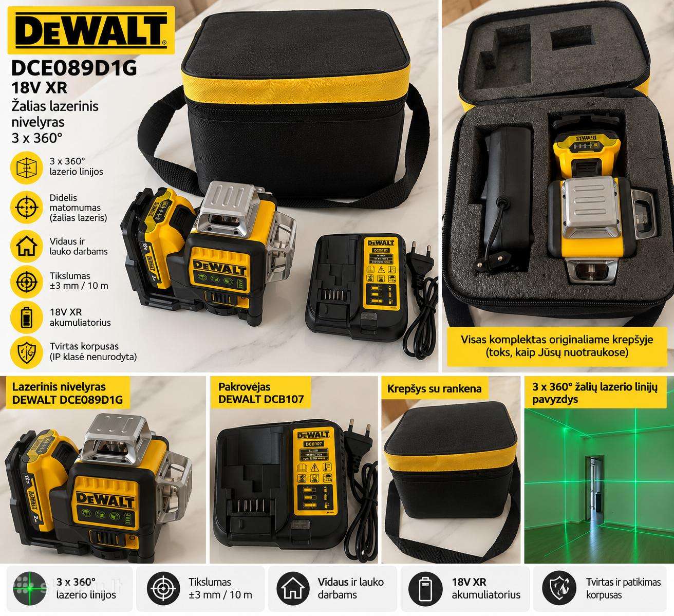 Naujas, Dewalt 089lg lazerinis nivelyra