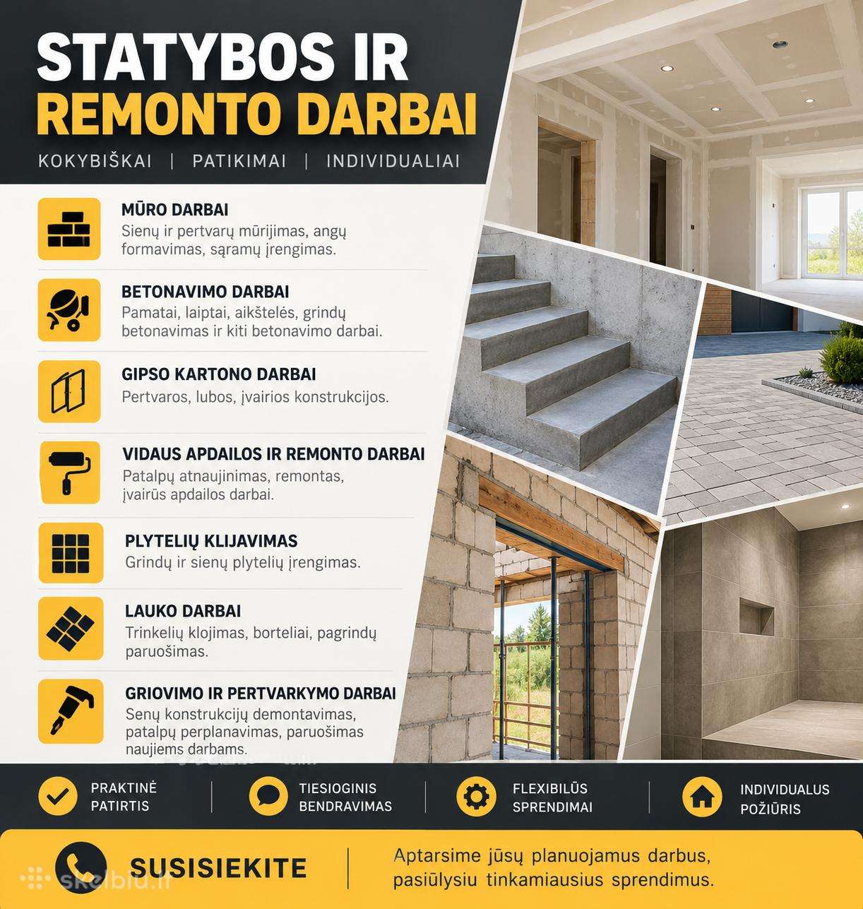 Statybos ir remonto darbai Privatus meistras