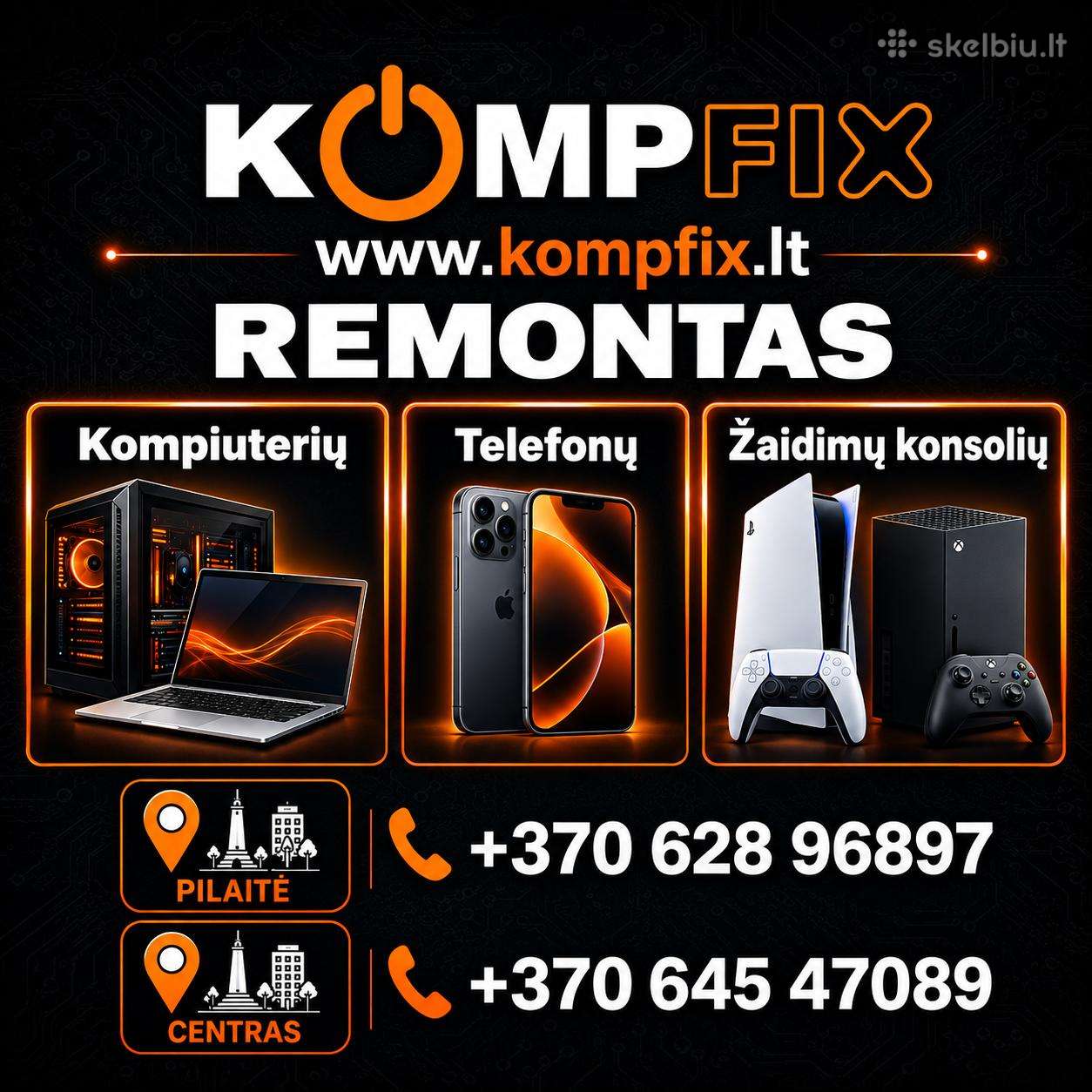 Kompiuterių, telefonų ir konsolių remontas
