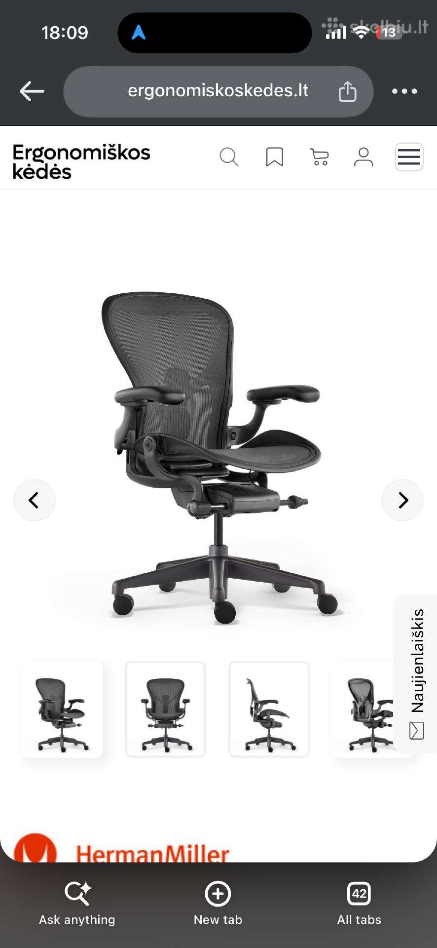 Herman Miller Aeron (C dydis) kaip nauja