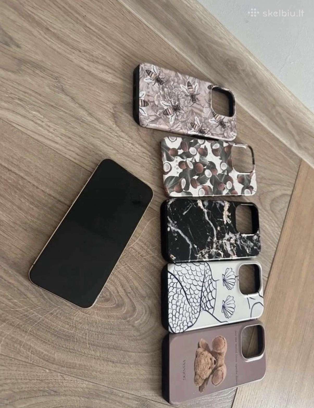 Auksinis iPhone 13 pro + Burga dėklai