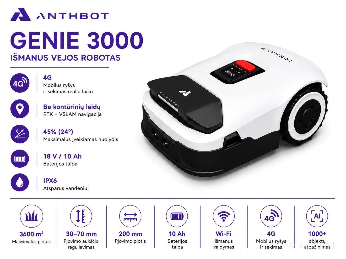 Anthbot Genie 3000 vejos pjovimo robotas Rtk