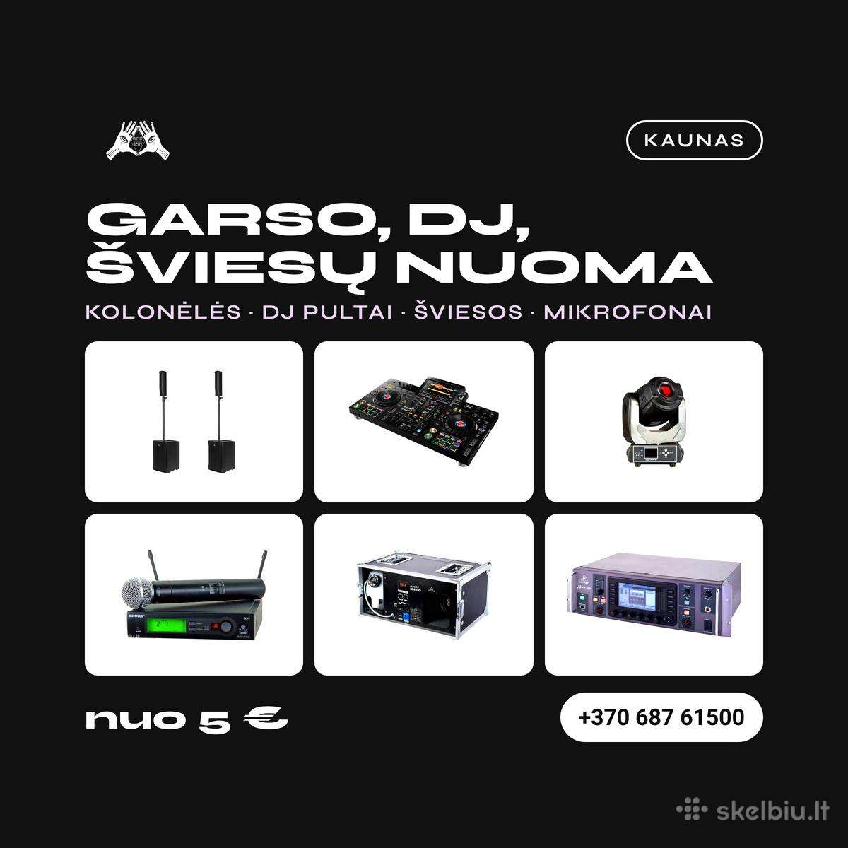 Garso, Dj pultų, šviesų, mikrofonų nuoma Kaune