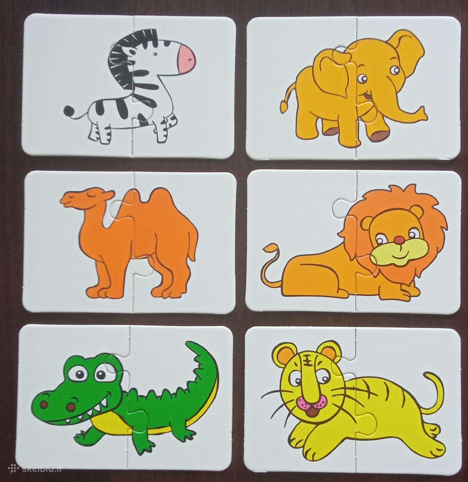 Vaikiškos dėlionės kortelės su gyvūnais.
