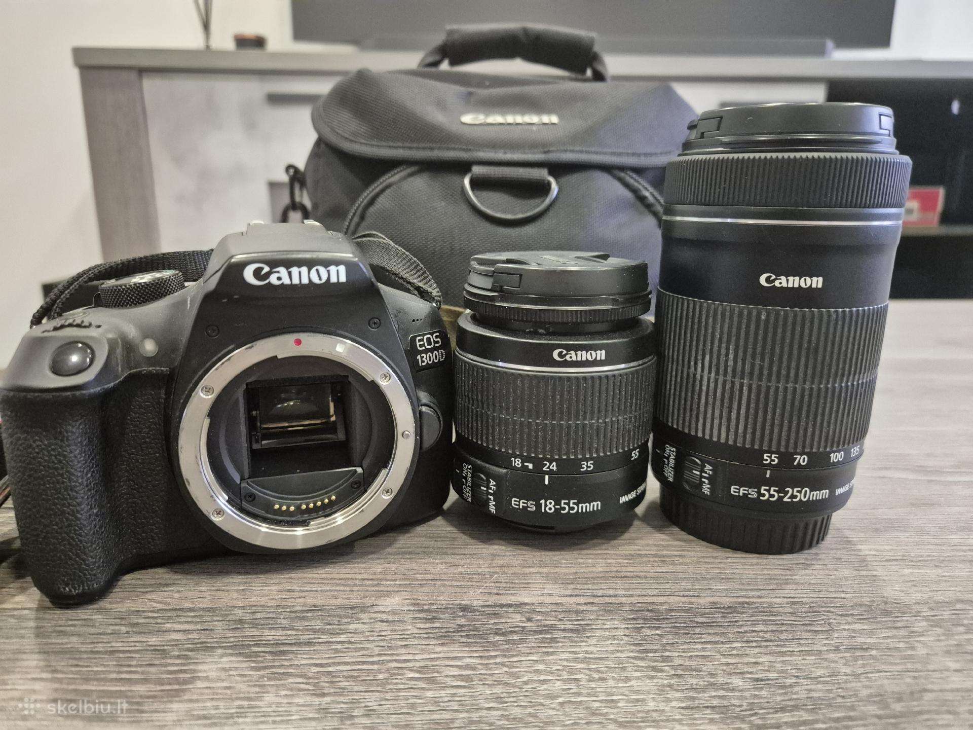 Canon EOS 1300d + 18-55 mm + 55-250 mm + krepšys