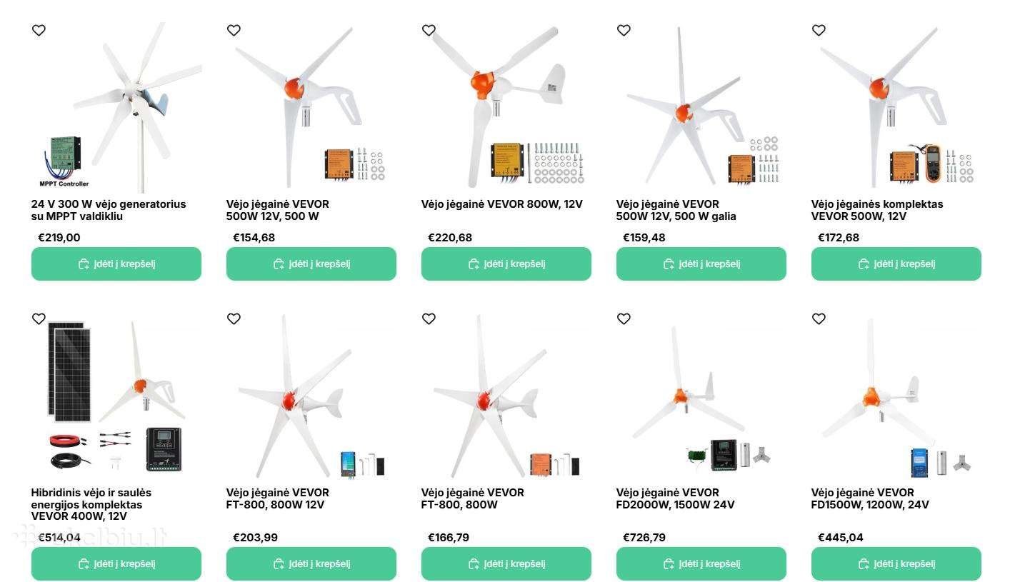 Vėjo elektrinės komplektai 100-4000w Ongrid Offgri