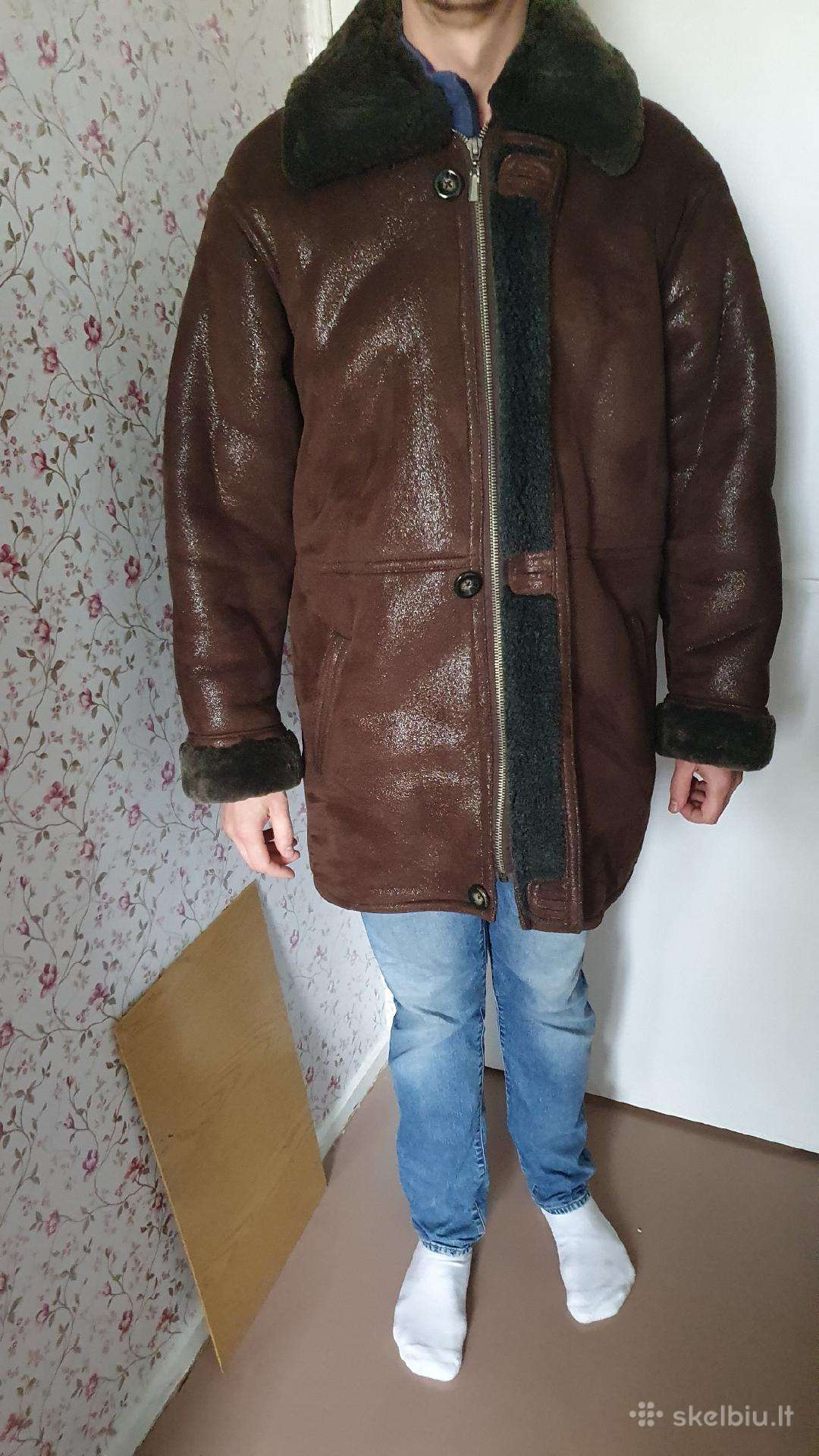Vyriška retro striukė su dirbtiniu kailiu dublenke