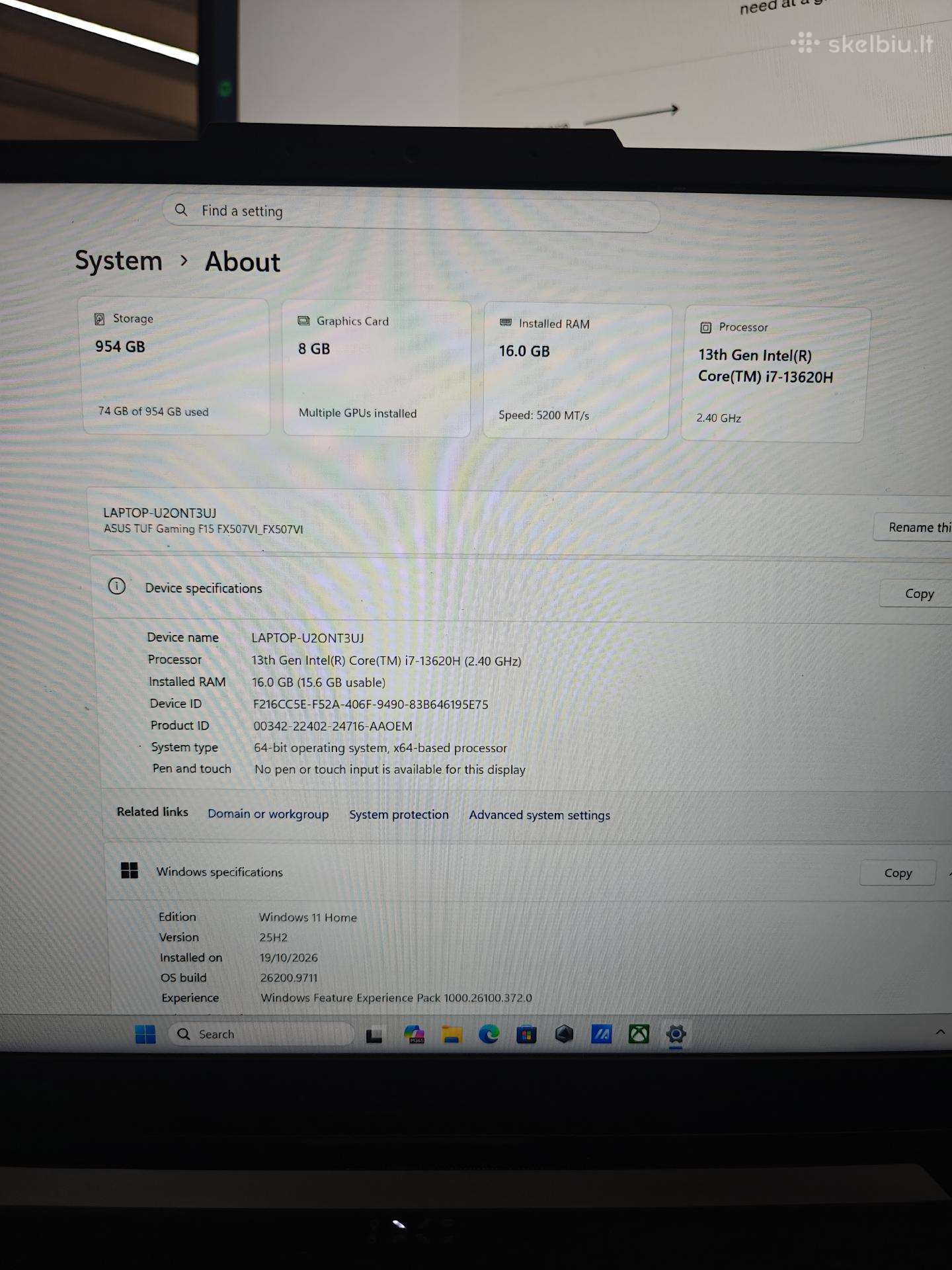 Asus Tuf F15 Fx507vi 4070, i7, ddr5