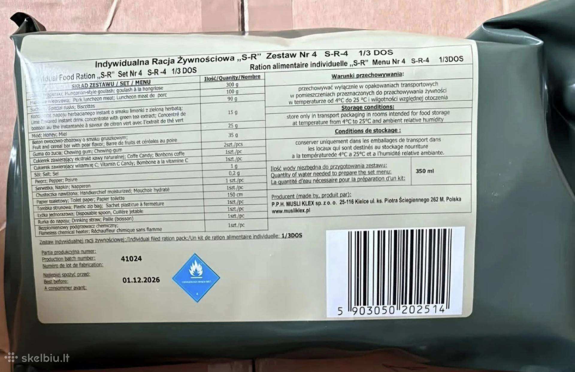 Lenkiškas kariškas sausas davinys Mre