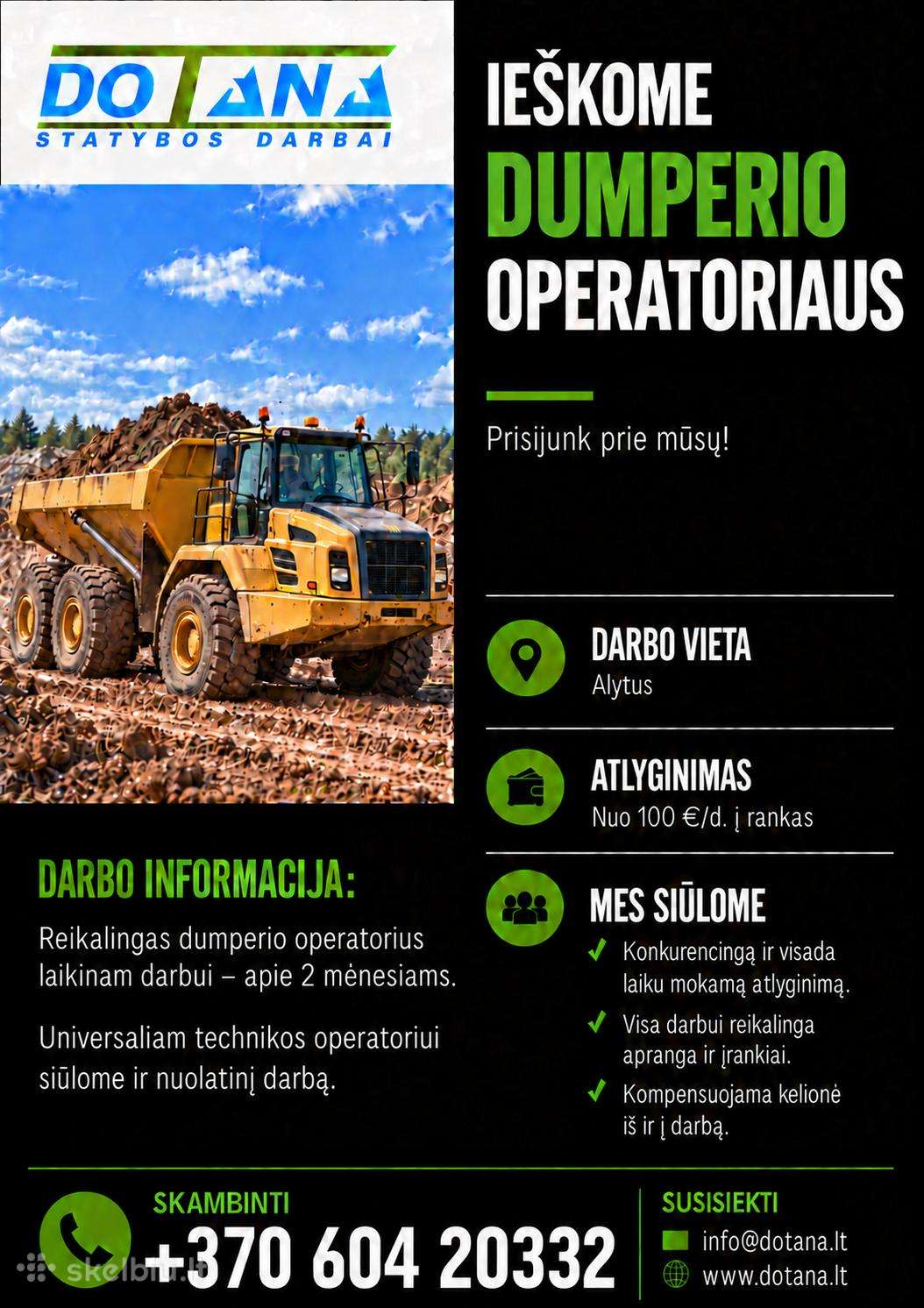 Ieškomas ekskavatorininkas - dumperio operatorius