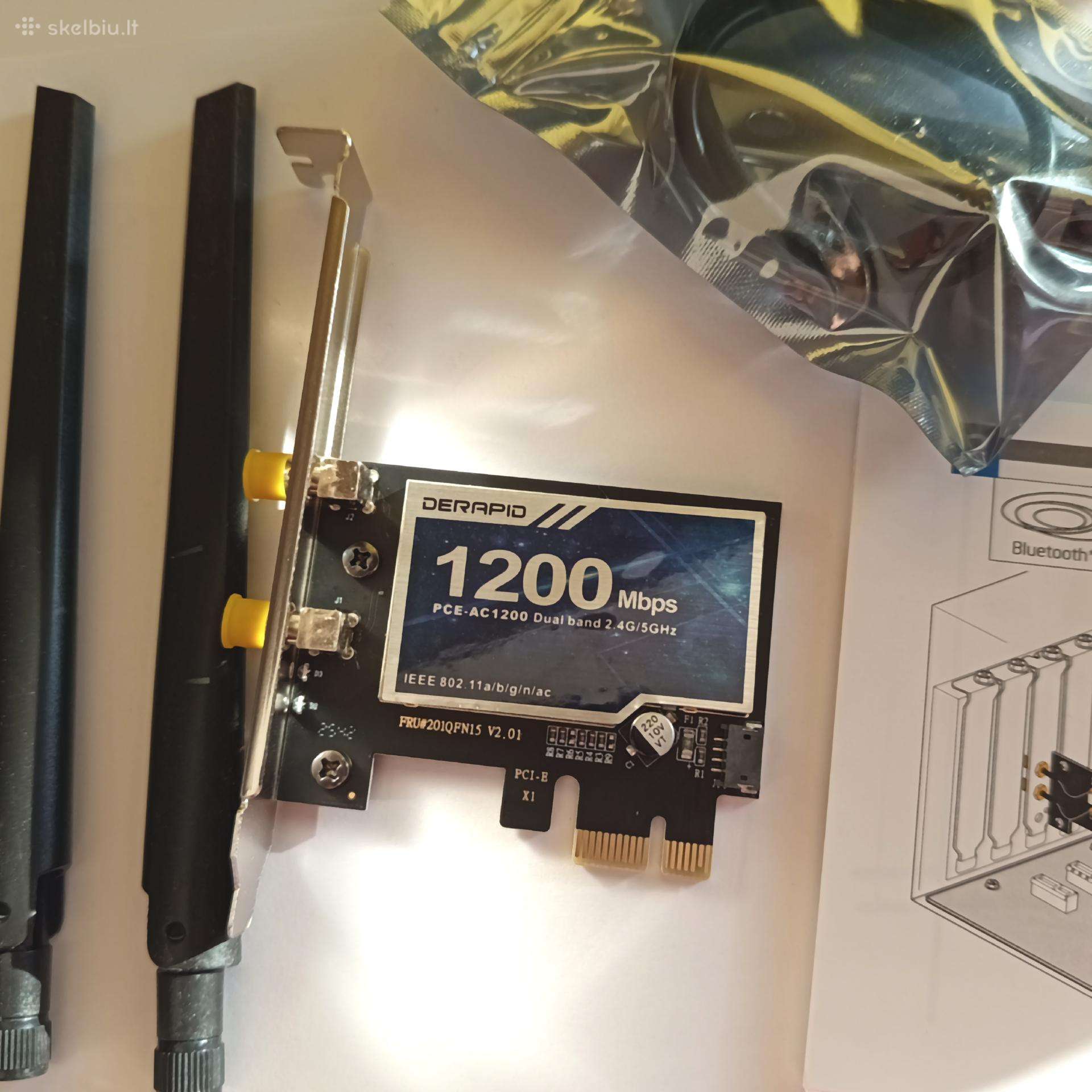 Ac1200 WiFi 5 Pci-e tinklo plokštė su Bluetooth