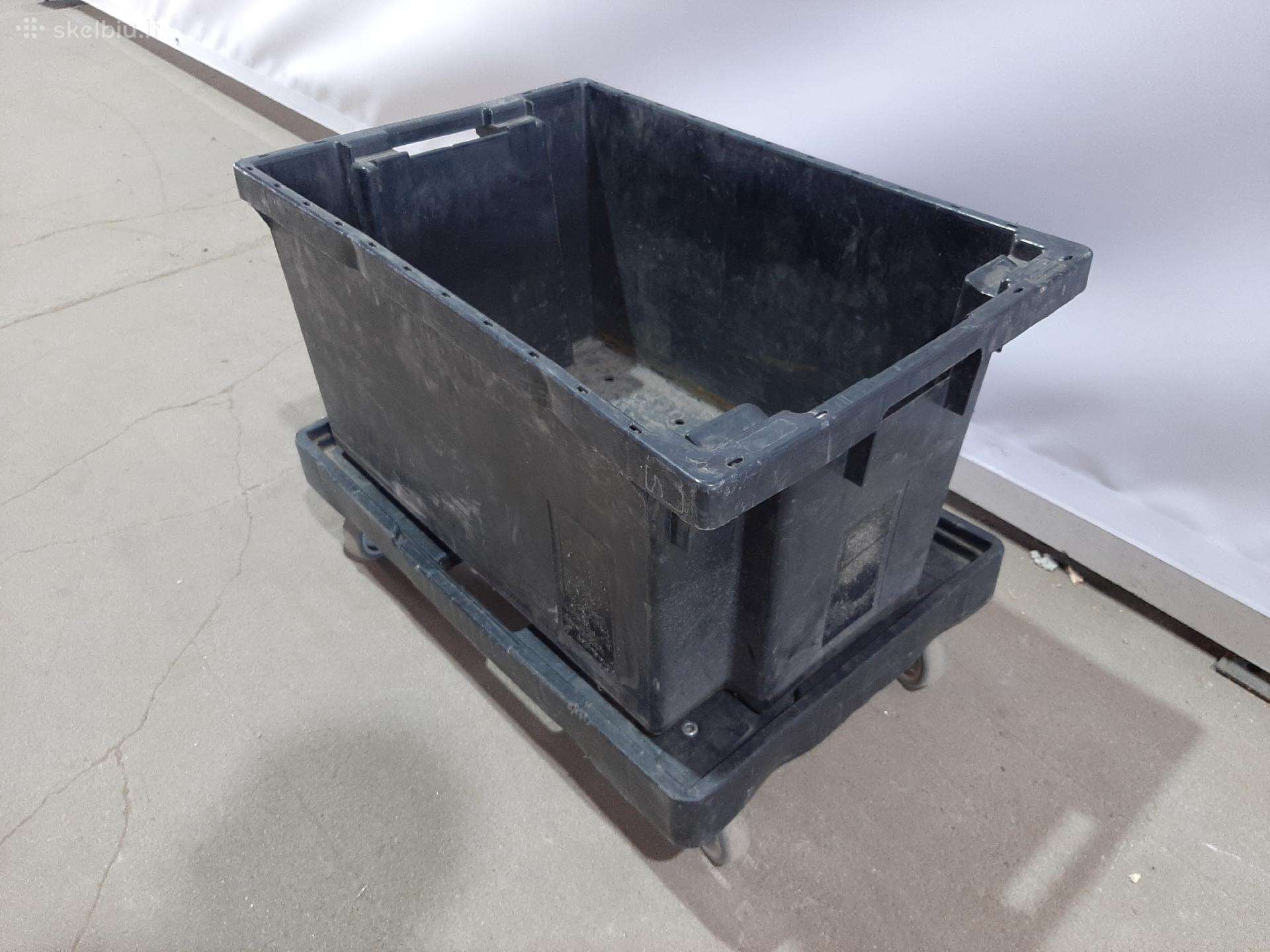 Didelė plastikinė dėžė su transportavimo vežimėliu