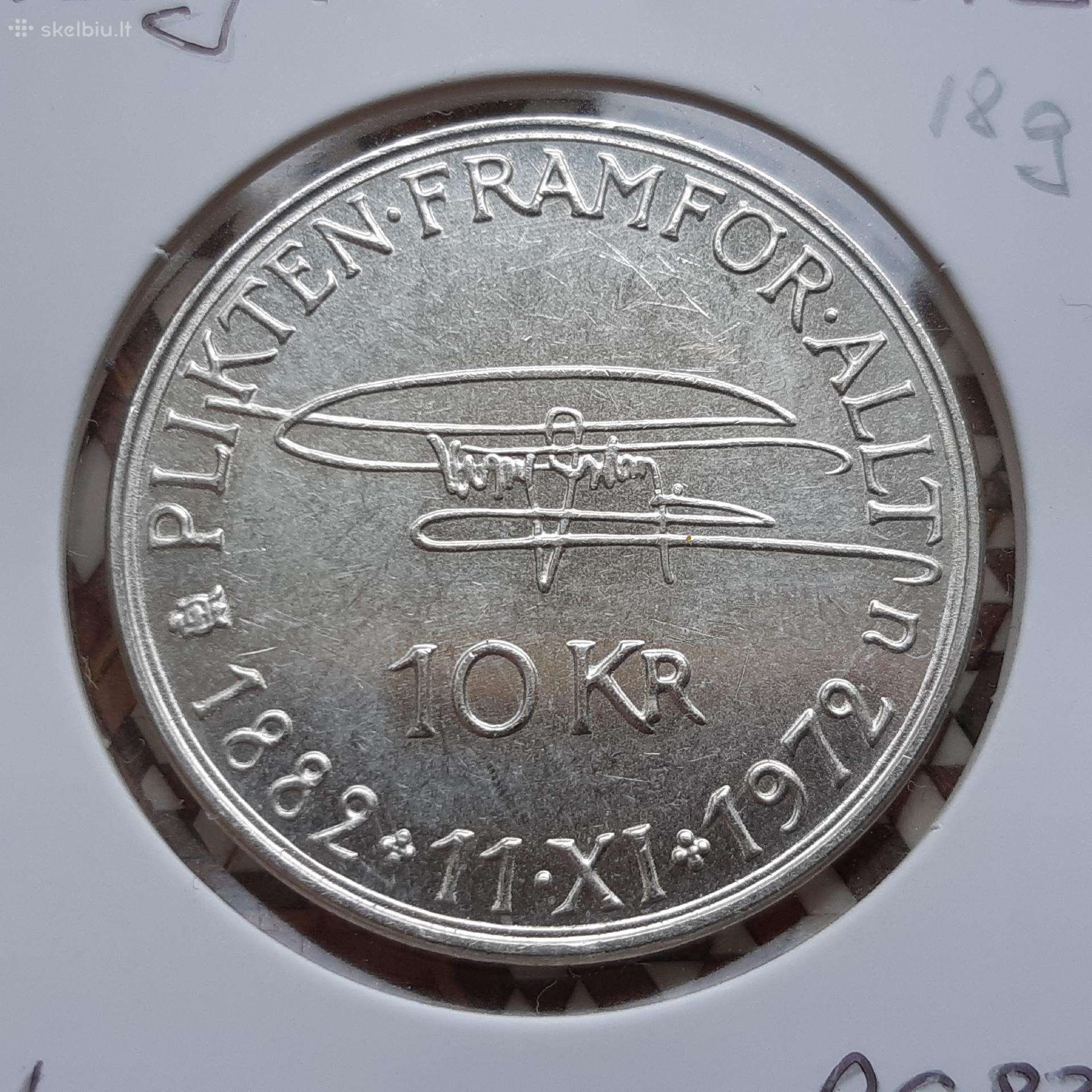 Švedija 10 kronų sidabras 1972