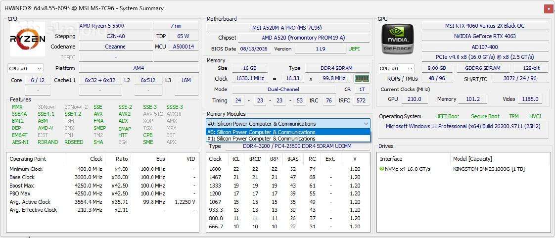 Kompiuteris Rtx 4060, Ryzen 5500,16gb,1tb SSD.