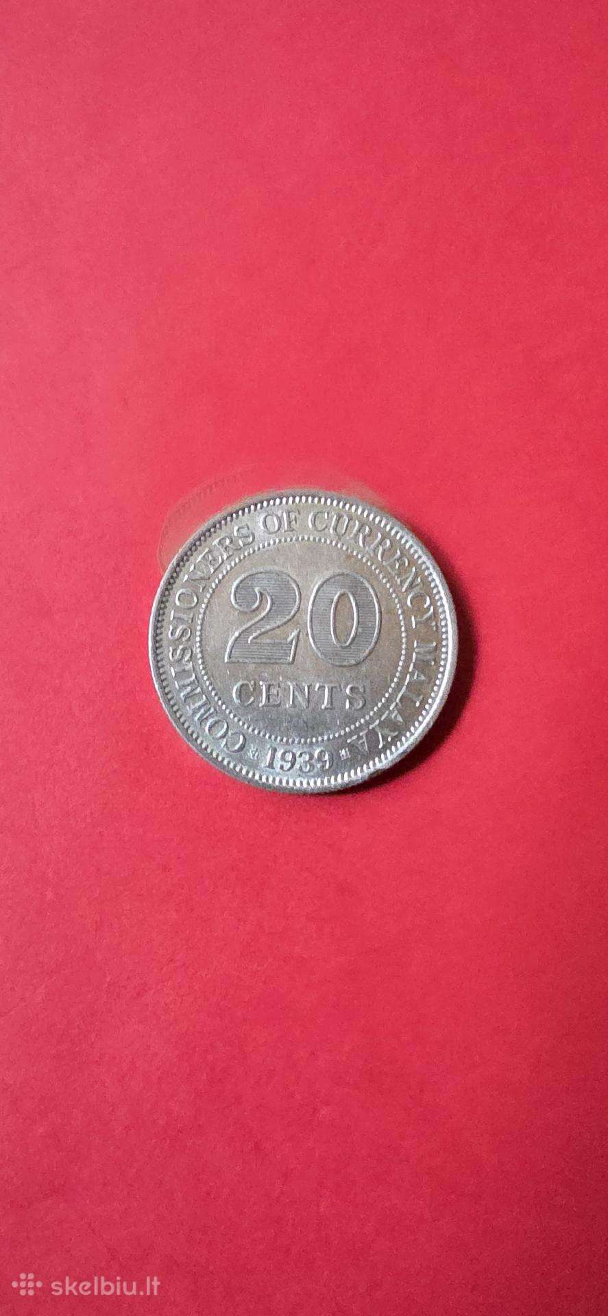 Malaja 20 ct.1939,sidabras 0,750