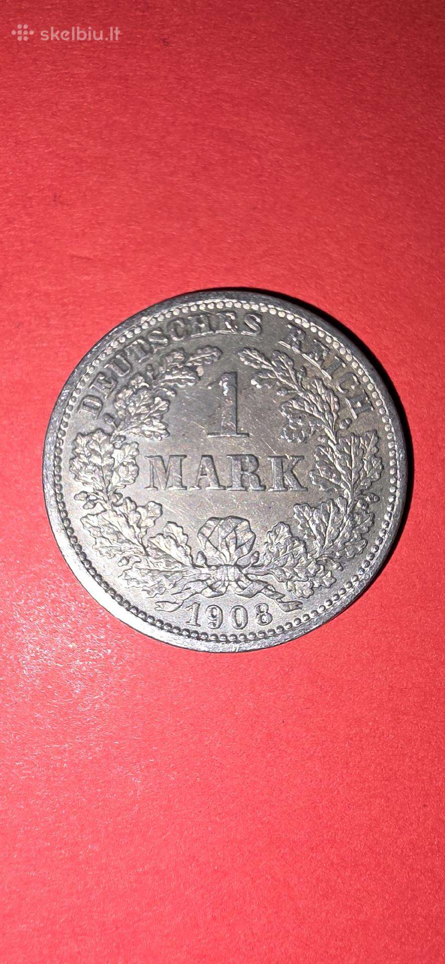 Vokietija 1 markė 1908 D,sidabras 0,900