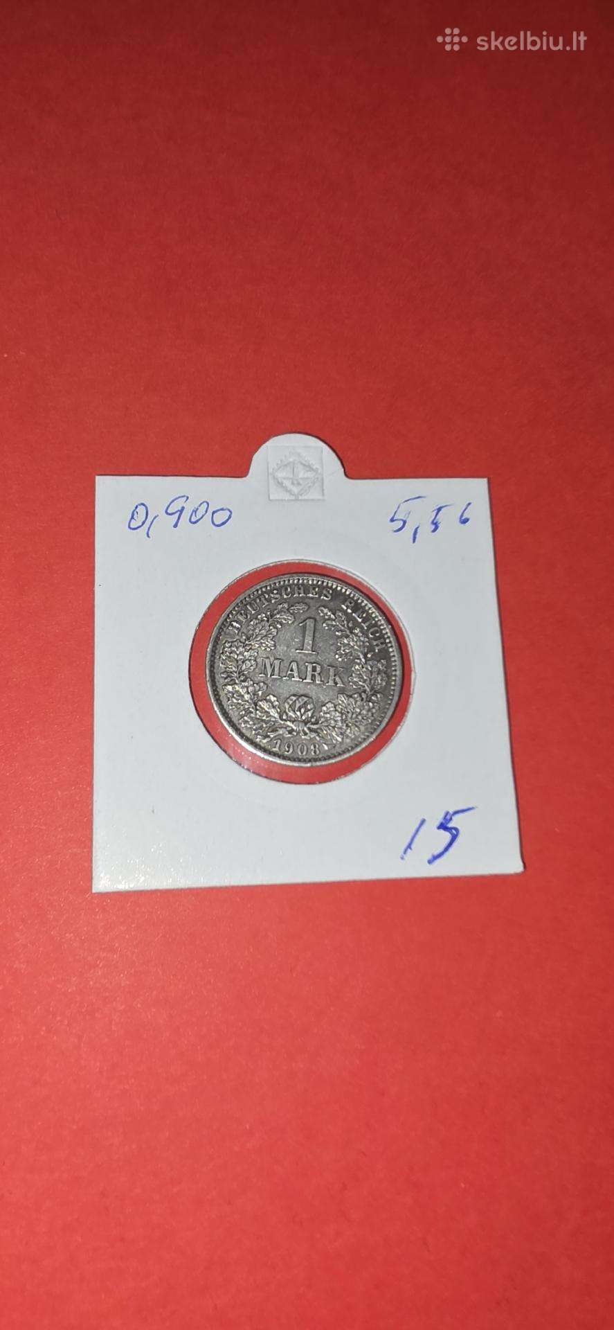 Vokietija 1 markė 1908 E,sidabras 0,900