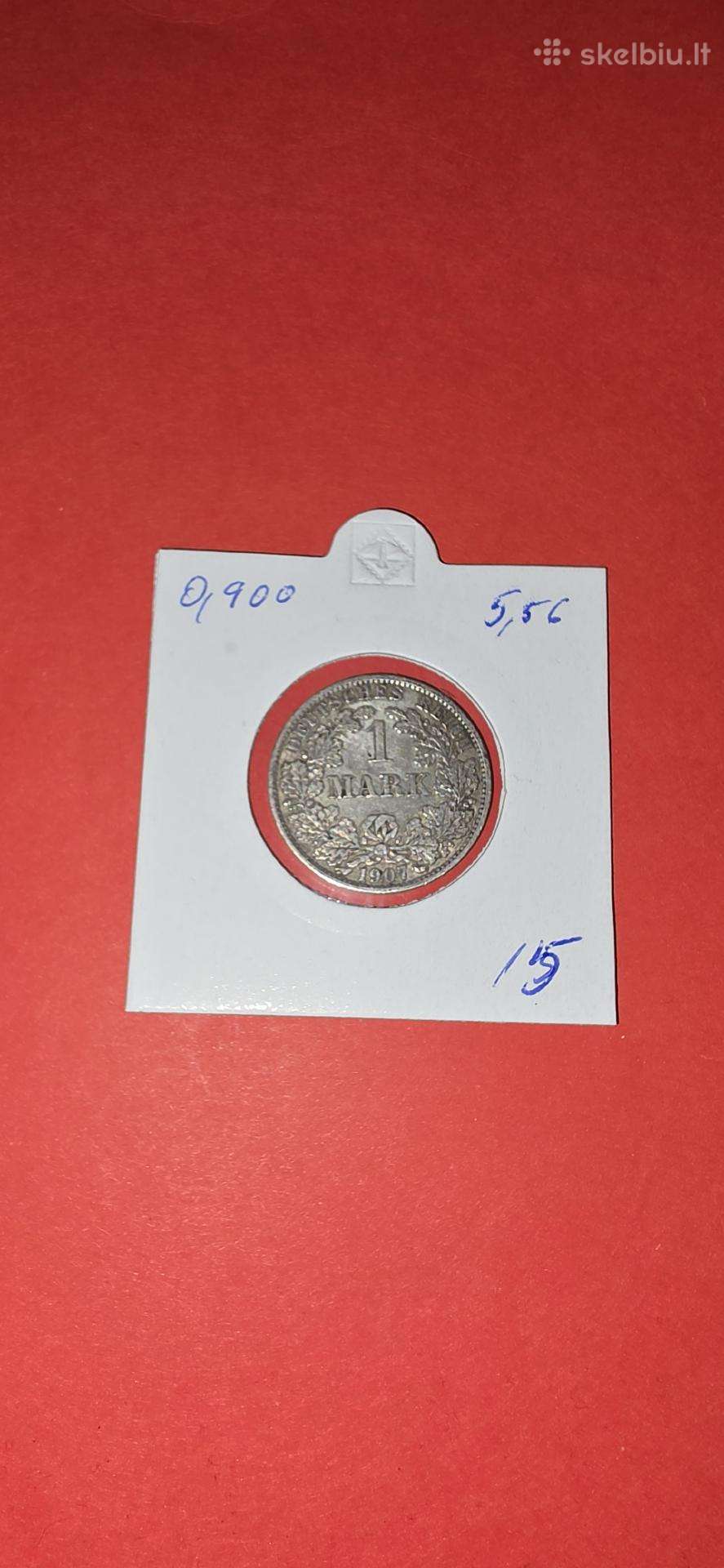 Vokietija 1 markė 1907 A,sidabras 0,900