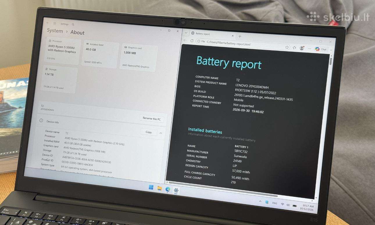 Thinkpad E15 3rd 15.6 ips Ryz5 5500u 40gb 1tb nvme