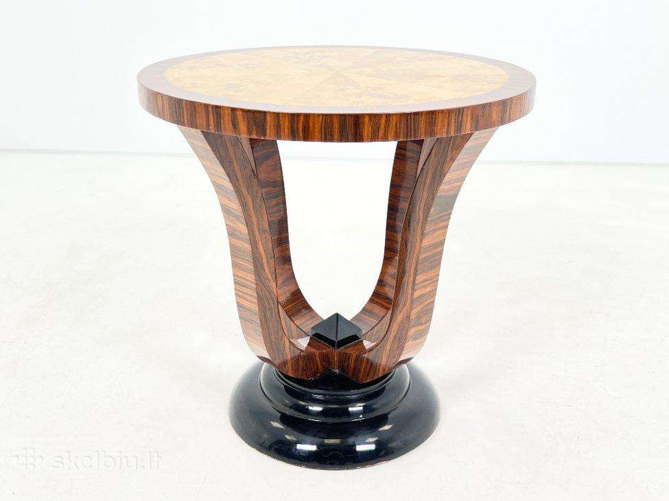 Art deco stiliaus apvalus riešutmedžio staliukas
