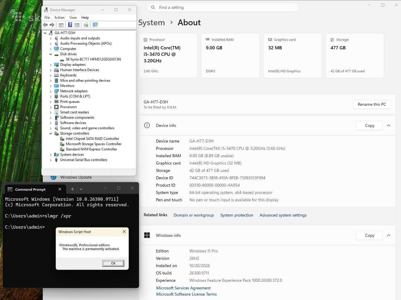 Komplektas Ga-h77-d3h + 9gb Ddr3 + Intel i5-3470