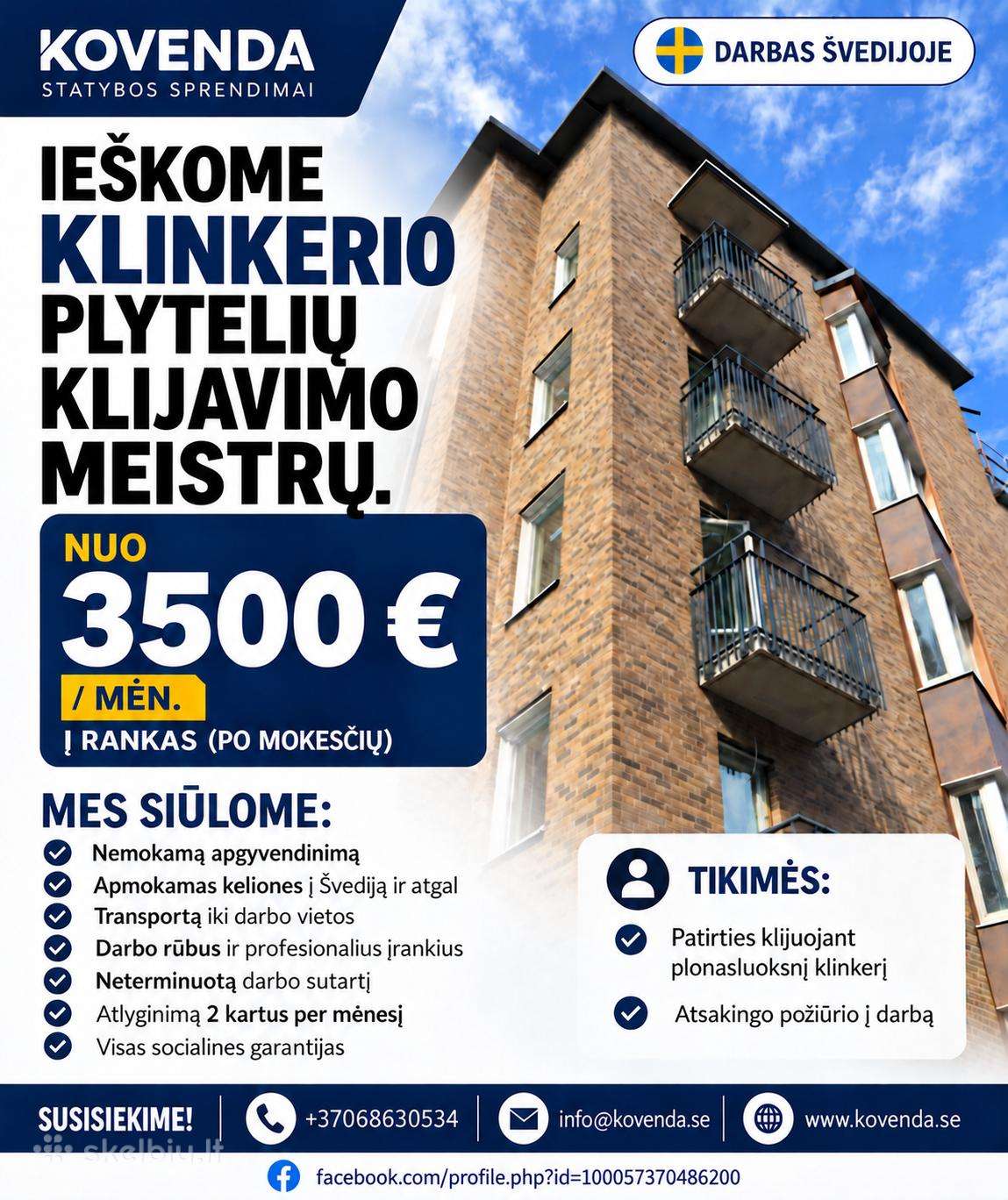 Darbas Švedijoje klinkerio meistrams